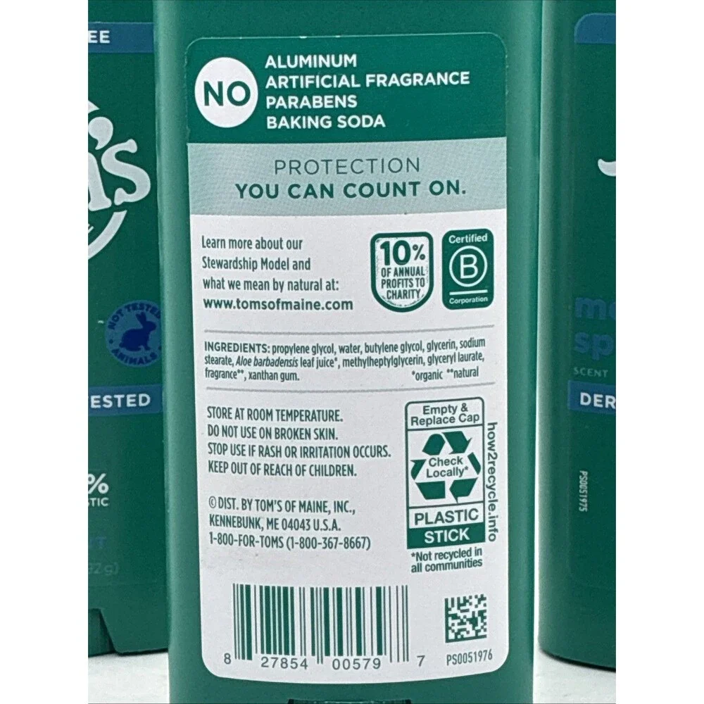3 Pack Tom's of Maine Aluminum Free MOUNTAIN SPRING Deodorant 3.25oz